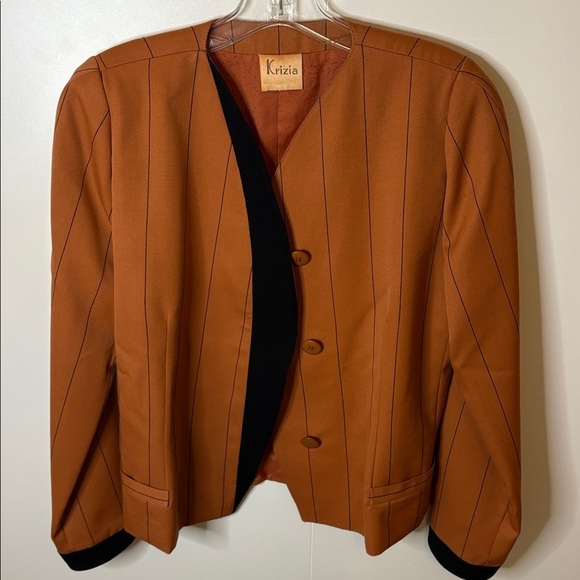 Vintage Krizia Brown and Black Striped Blazer - Picture 7 of 11